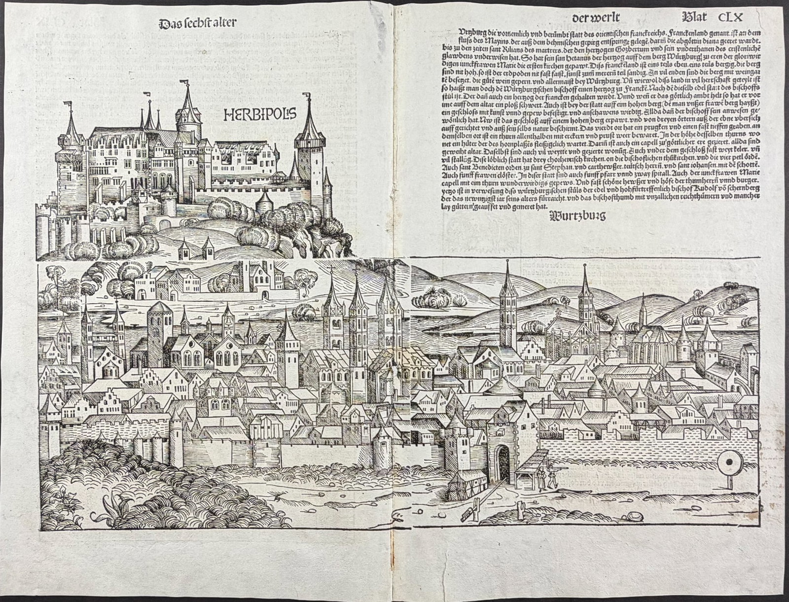 Schedel, pub. 1493 - View of Wuzburg (Wurtzburg Herbipolis), Germany / Verso: View of Ferrara, Italy (1 of 2)