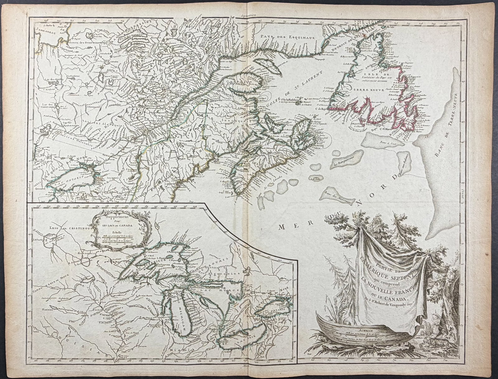 De Vaugondy - Map of Canada and the Great Lakes, North America (1 of 2)