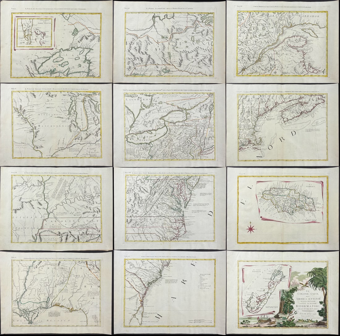 Zatta - Important Wall Map: Colonial Eastern United States & Canada on 12 Maps (Not Joined) (1 of 13)
