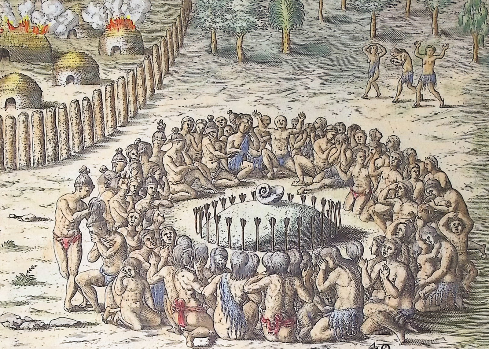 De Bry - Florida - Ceremonies at the death of a chief or priest (Nautilus Shell) (1 of 2)