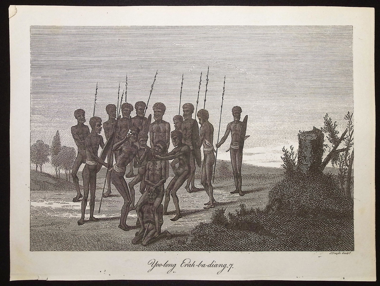 Collins - Australia (New Holland): Yoo-long Erah-ba-diang: This historical, first edition engraving is from David Collins's An Account of the English Colony in New South Wales. The work was published in London in 1798 for T. Cadell & W. Davies. The work was a