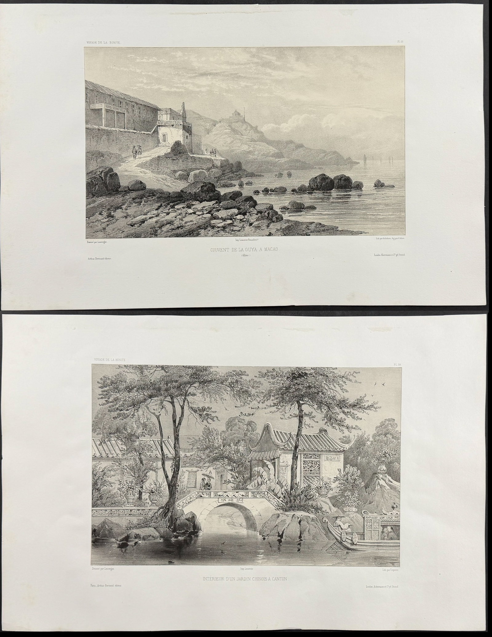 Dumont - 6 Lithographs of Macao & Canton, China: This folio lithograph is from Jules Sebastien Cesar Dumont D'Urville's Voyage de la Corvette l'Astrolabe ex?cut? par ordre du Roi pendant les ann?es 1826, 1827, 1828, 1829, sous le commandement de M.J