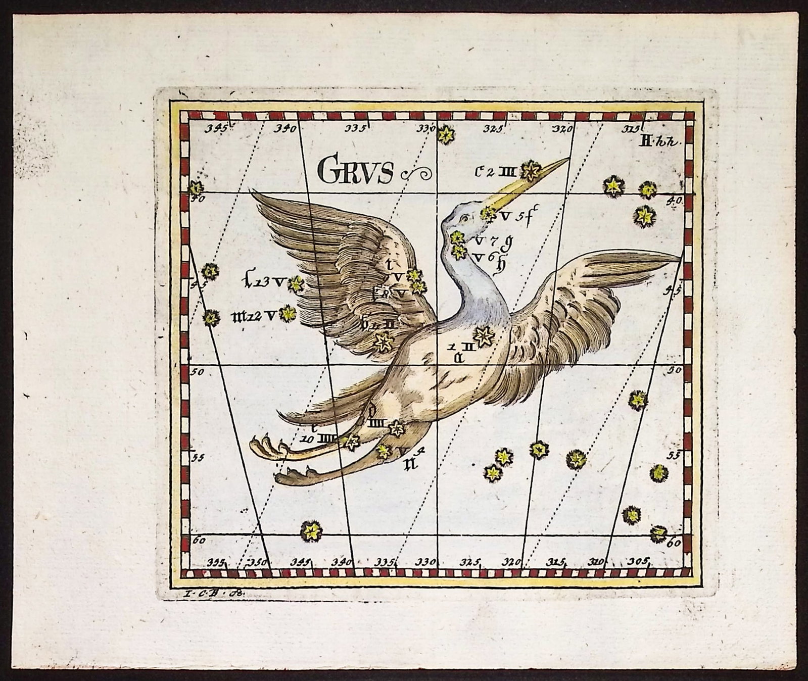 Thomas - Constellation or Celestial Chart of Grus (Crane): This celestial engraving is from Corbinian Thomas's Mercurii philosophici firmamentum Firmianum descriptionem et usum globi artificialis coelestis. The work was published in Augsburg in 1731 by Merz u