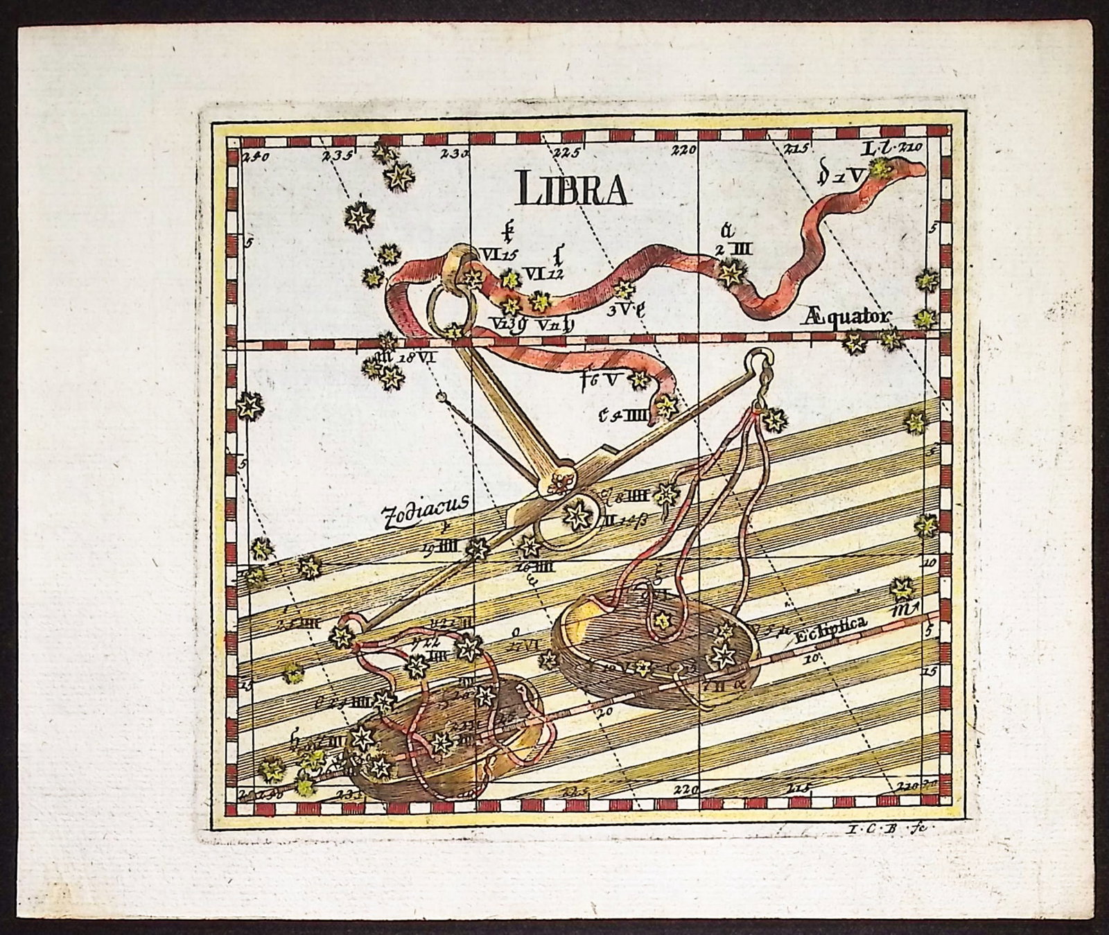 Thomas - Constellation or Celestial Chart of Libra (Scales): This celestial engraving is from Corbinian Thomas's Mercurii philosophici firmamentum Firmianum descriptionem et usum globi artificialis coelestis. The work was published in Augsburg in 1731 by Merz u