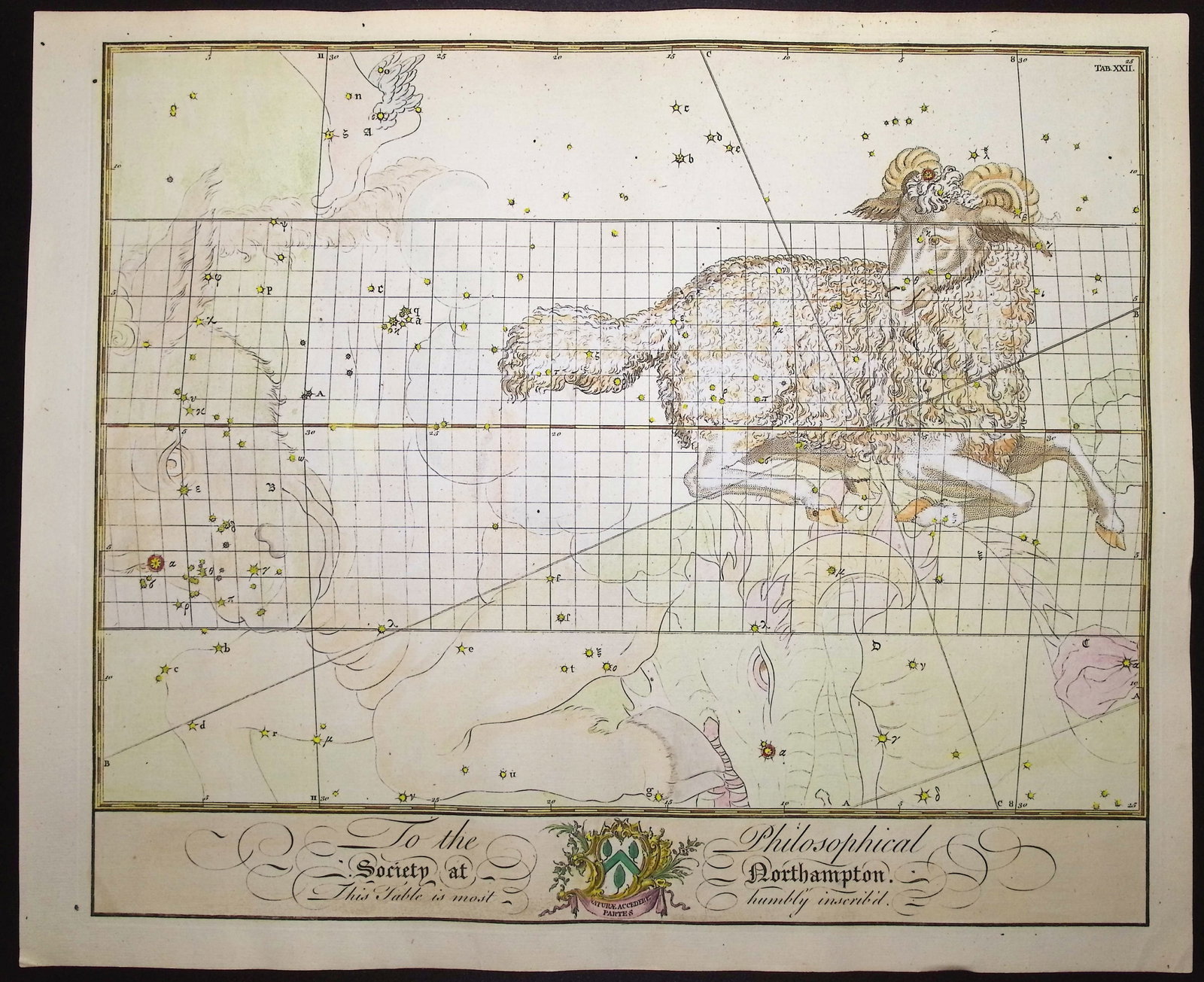Bevis, Rare - Constellation or Star Chart of Aries (Ram): This rare constellation chart is from John Bevis's Uranographia; or the Celestial Atlas. It was published between 1747 and 1786 in London by John Neale. This engraving is from Bevis's "unpublished" st