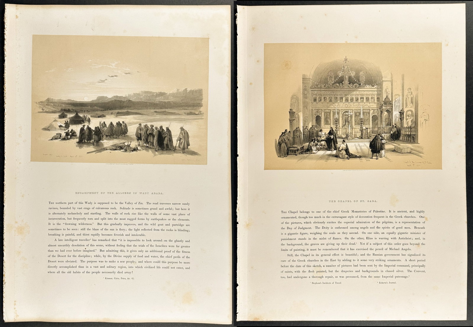 David Roberts - 50 Lithographs from Holy Land, Syria, Idumea, Arabia, Egypt, & Nubia: Included in this work: The Chapel of St. Helena Ayun Musa, the Wells of Moses An Ancient Egyptian Temple on Gebel Garabe Ascent to the Summit of Sinai Summit of Mount Sinai The Arch Crossing the Ravin