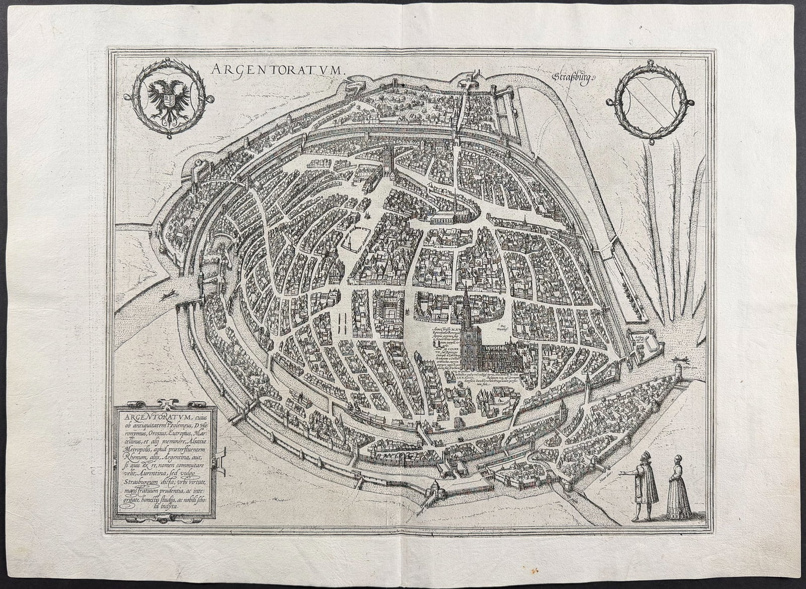 Braun & Hogenberg, pub. 1575 - View of Strasbourg (Argentoratum), France: This extraordinary engraving is from Georg Braun & Frans Hogenberg's Civitates Orbis Terrarum or Atlas of the Cities of the World. The work was published in Augsburg in 1575. It is considered the grea