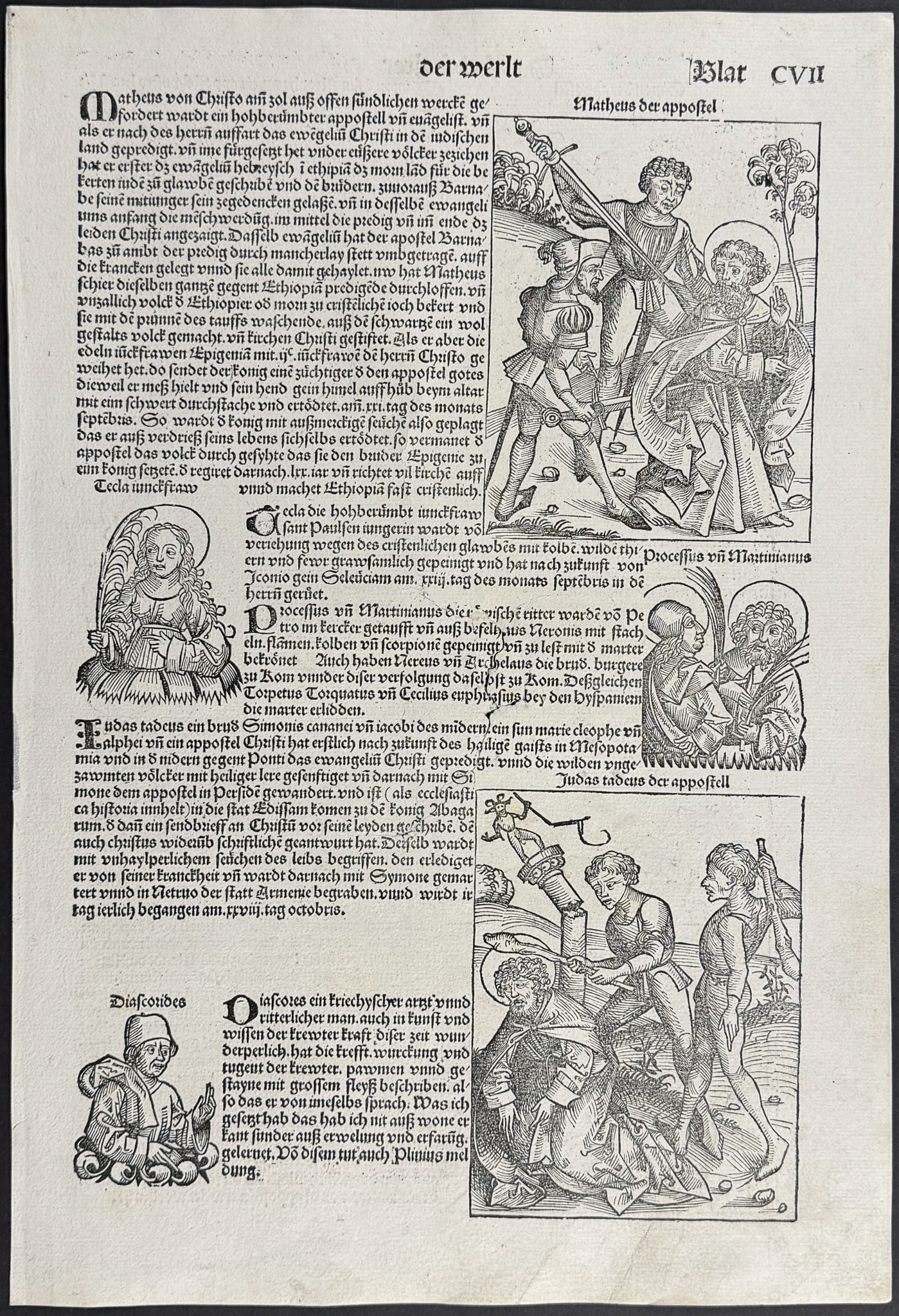 Schedel, pub. 1493 - Martyrdom of the Apostles: This important and historic engraving is from Hartmann Schedel Liber Chronicarum, more commonly known as the Nuremberg Chronicle (in German: Das Buch der Croniken und Geschichten. This is from the fir