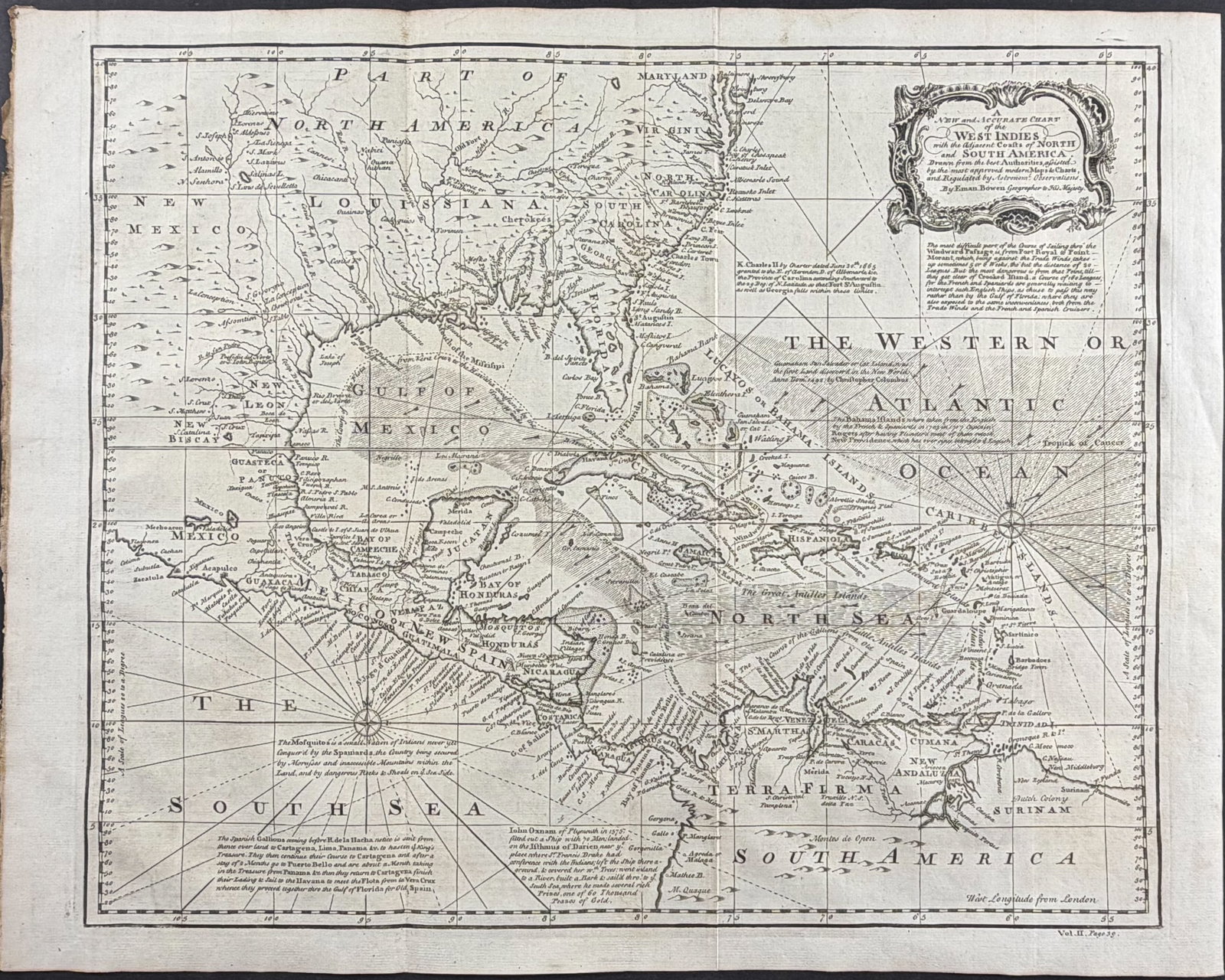 Harris - Map of the West Indies or Caribbean: This fascinating engraving is from John Harris's Navigantium atque Itinerantium Bibliotheca. Or, a Complete Collection of Voyages and Travels... The maps included in this work were mostly completed by