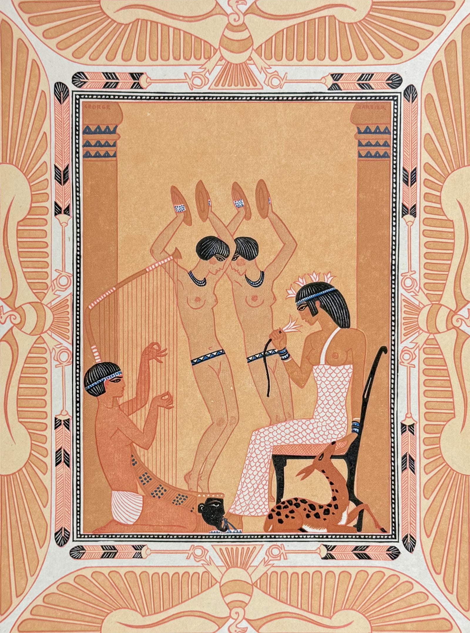 Babou after Barbier- Le Roman de la Momie: This beautiful plate is from the art review periodical published by Henry Babou entitled Les Artistes du Livre. The work was published in Paris between 1928 and 1933 by Babou. It was a periodical limi