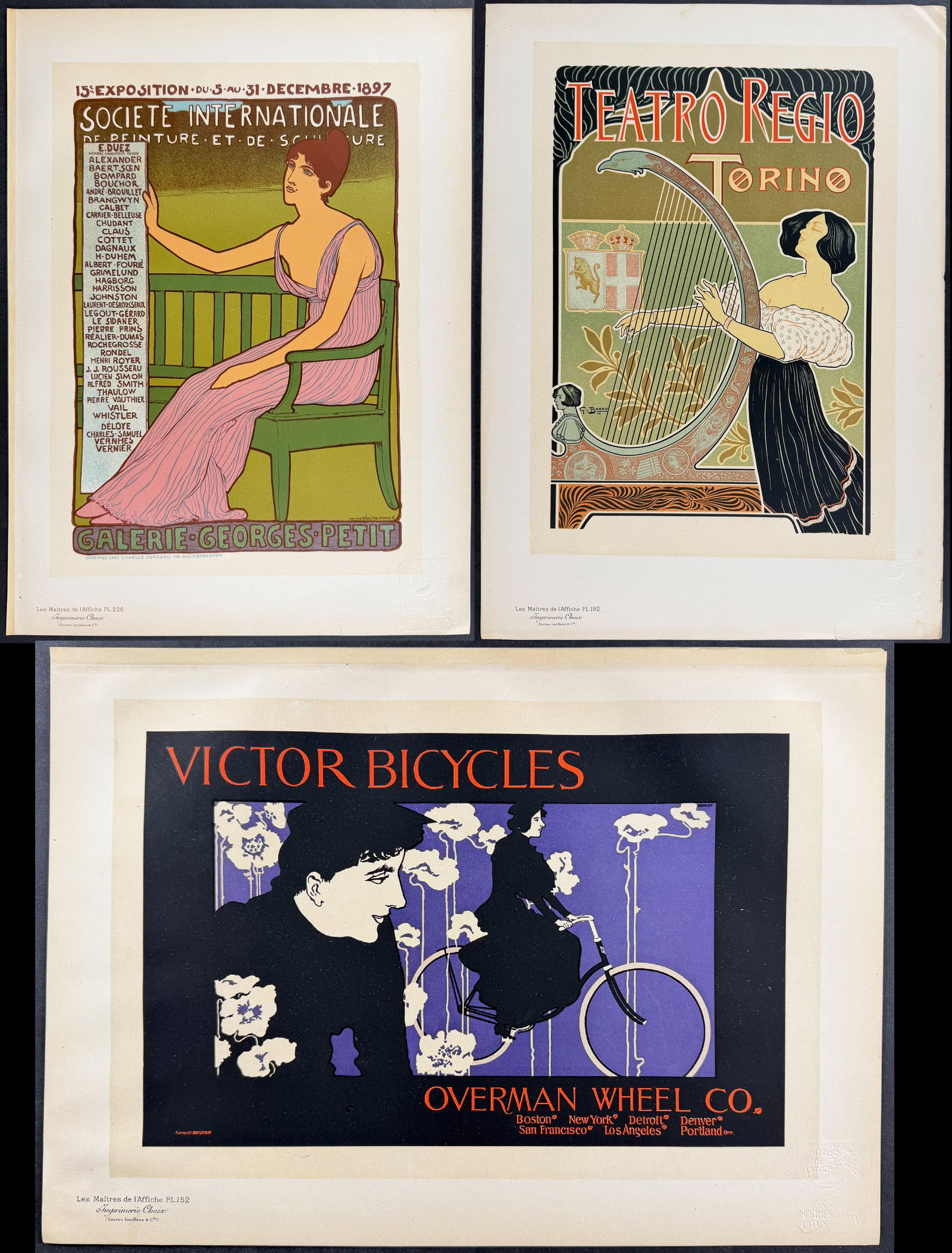 Maitres Affiches - 5 Poster Lithographs: This first edition, folio lithograph after a poster is from Les Maitres de l'Affiche. The work was published by Imprimerie Chaix under the direction of Jules Cheret in Paris between 1896 and 1900. The