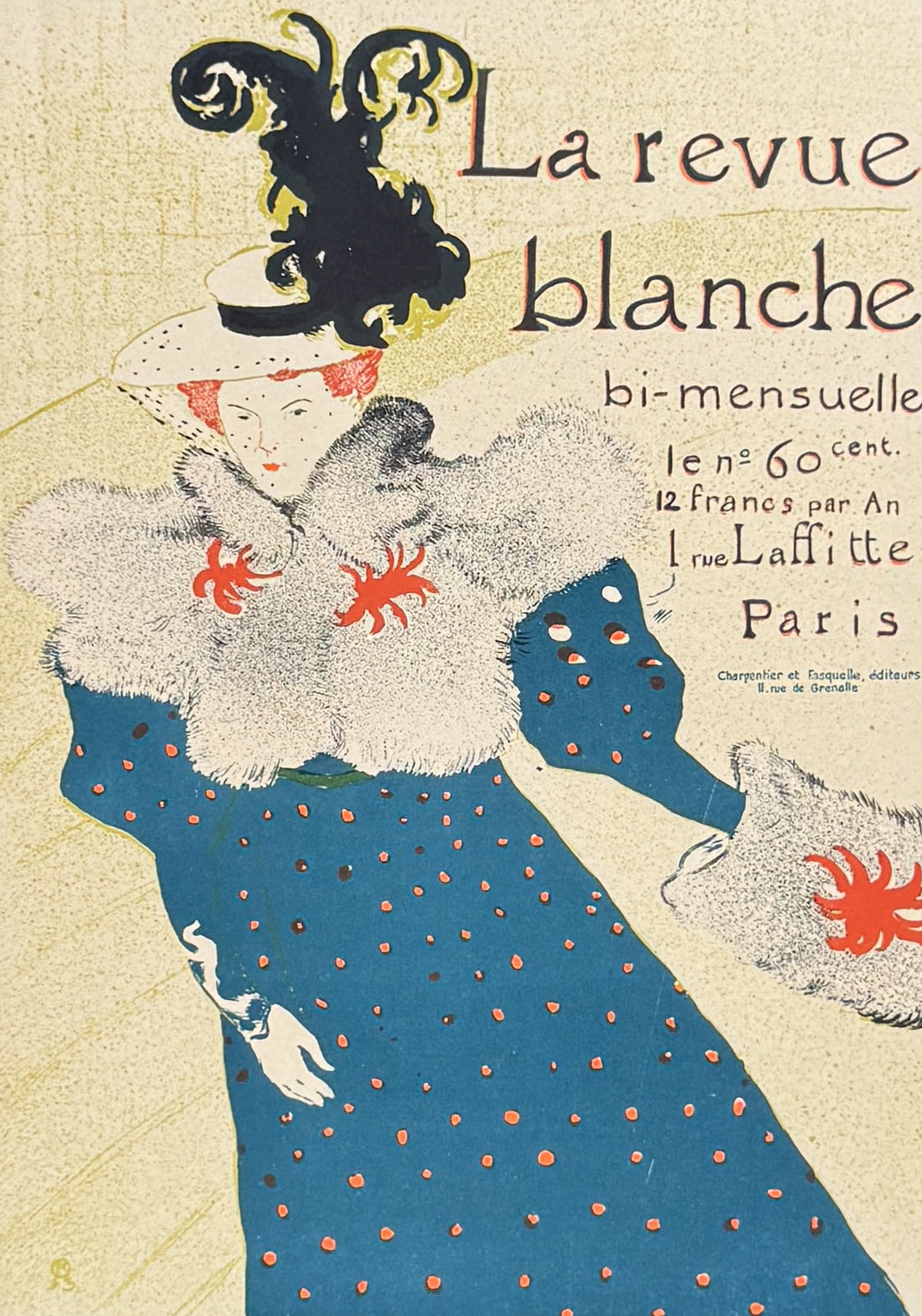 Maitres Affiches by Toulouse-Lautrec - La Revue Blanche: This first edition, folio lithograph after a poster is from Les Maitres de l'Affiche. The work was published by Imprimerie Chaix under the direction of Jules Cheret in Paris between 1896 and 1900. The