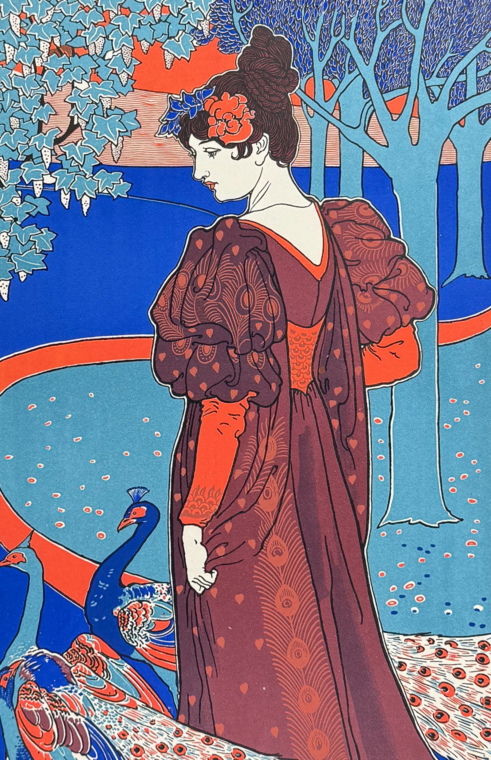 L'Estampe Moderne by Rhead - La Femme au Paon: This beautifully illustrated, lithographed poster is from L?Estampe Moderne. The work was published by one of the best printers of the day, Champenois. The lithographs were printed under the supervisi