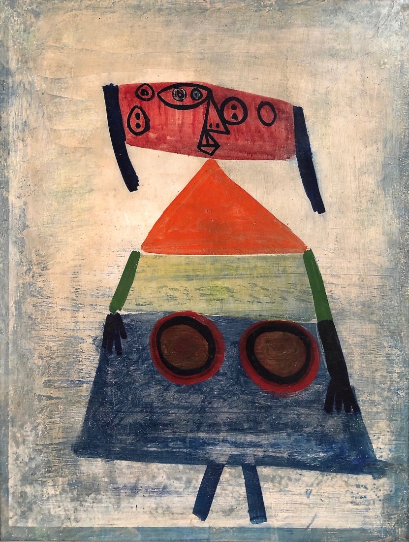 Margaret Peterson, 1940s Modernist Abstract Figure: Margaret Peterson Untitled, abstract figure c 1945 Tempera on panel 26 x 20 inches Exhibition label en verso: De Young Museum, San Francisco Margaret Peterson was a pioneering female modernist ba