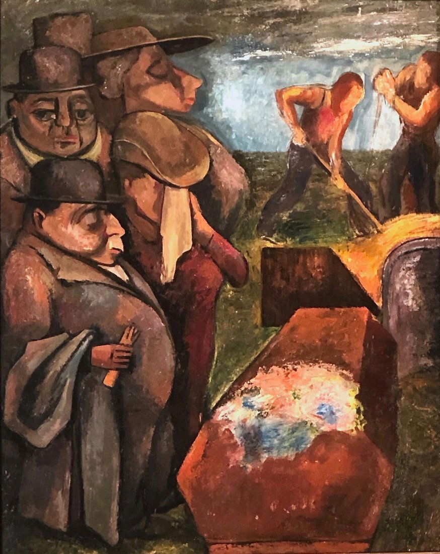 Joseph Leboit, WPA Funeral Scene: Joseph Leboit Society Burial 1937 oil on board 27 1/2 x 22 inches Joseph Leboit (1907-2002) was a painter and graphic artist in New York during the depression. He produced about 25 prints for the Wor