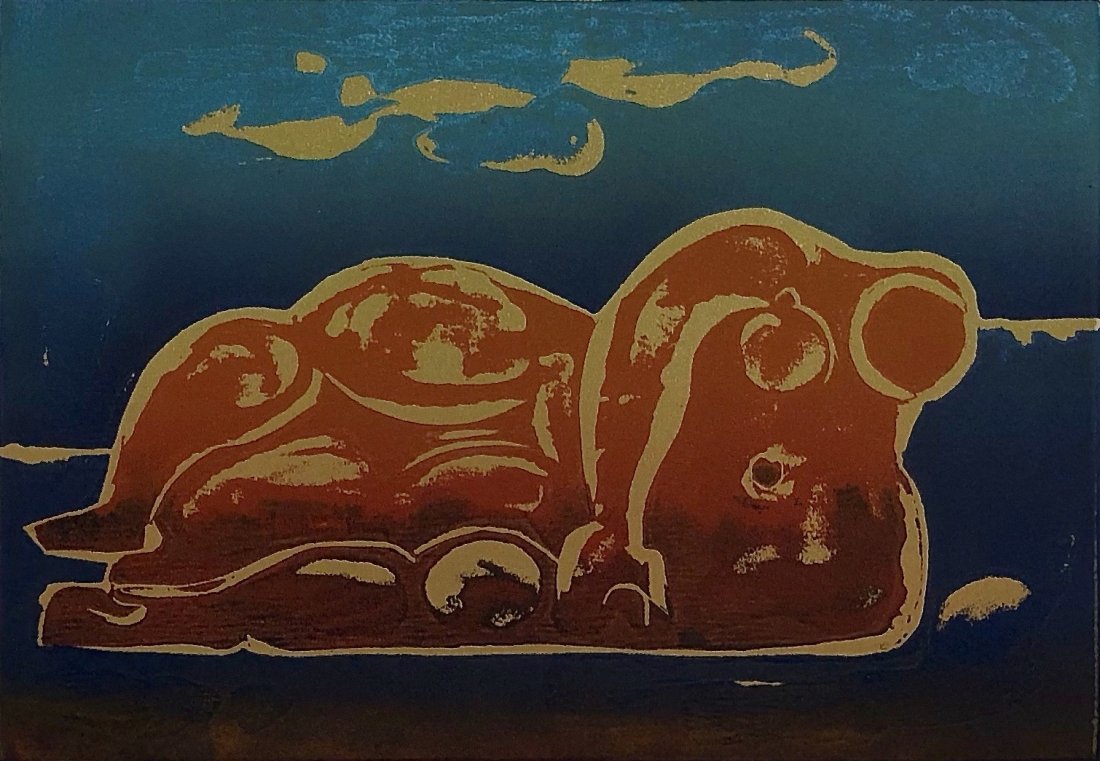 Hans Burkhardt Etching: Hans Burkhardt Untitled 1973 Etching on heavy paper Image 7 x 10 inches Sheet 15.5 x 22.5 inches Signed, dated and inscribed AP in pencil Significant stains to margins Domestic shipping $25