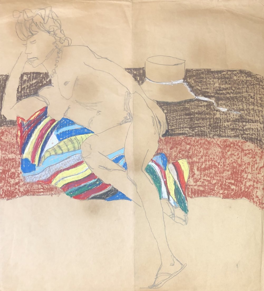 African American, Suzanne Jackson, 1960s Portrait: Suzanne Jackson Untitled, reclining female nude 1960s Pastel and pencil on heavy brown paper 26.5 x 24 inches Hard crease down the middle where the paper was folded; stains Provenance: private collect