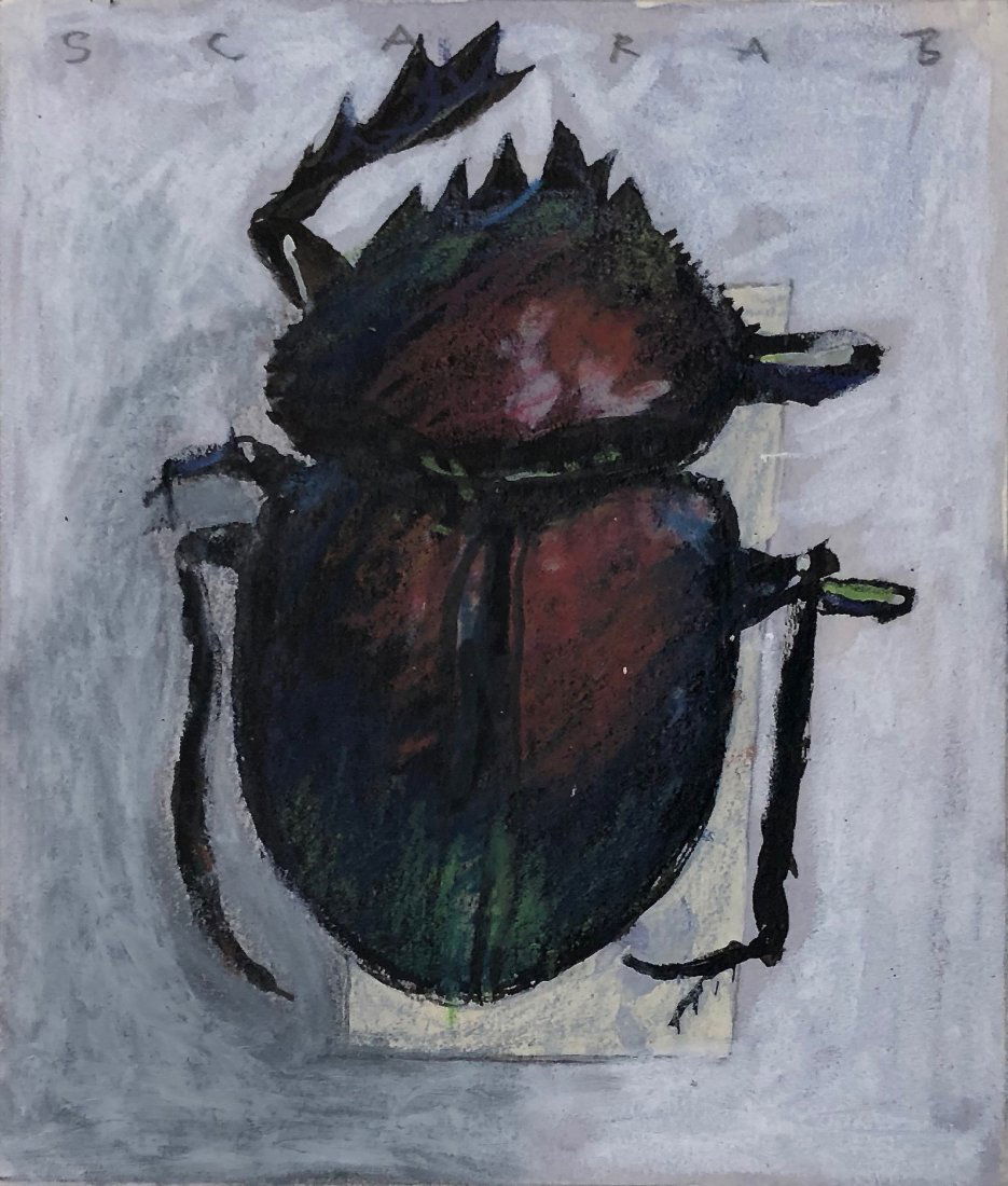 Chester Arnold, 1982 Drawing: Chester Arnold Scarab 1982 Pastel, pencil on paper 3.25 x 3.75 inches 11 x 13.25 sheet titled in image; signed and dated below Ex-collection David Basham Domestic Shipping $25 C