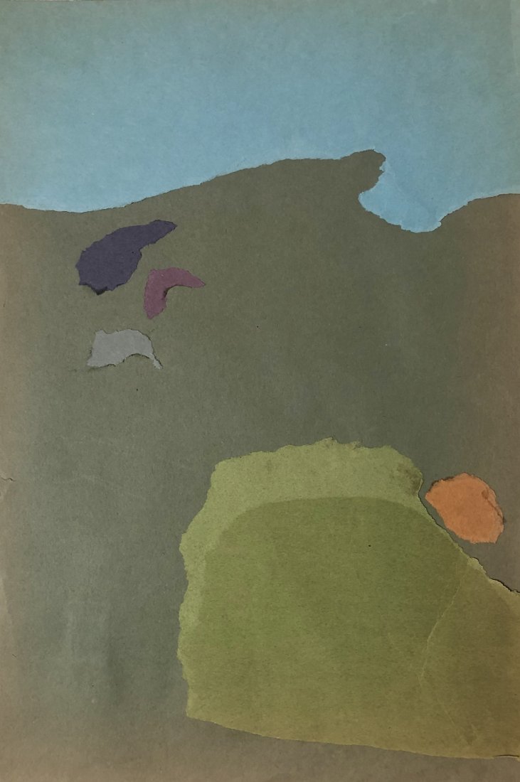 Mel Hanson, 1950s Abstract Collage: Mel Hanson Untitled landscape late 1950s Cut paper, collage 16 x 12 inches Unsigned Provenance: Estate of Mel Hanson Exhibited: Belcher Gallery, San Francisco In-house shipping $50