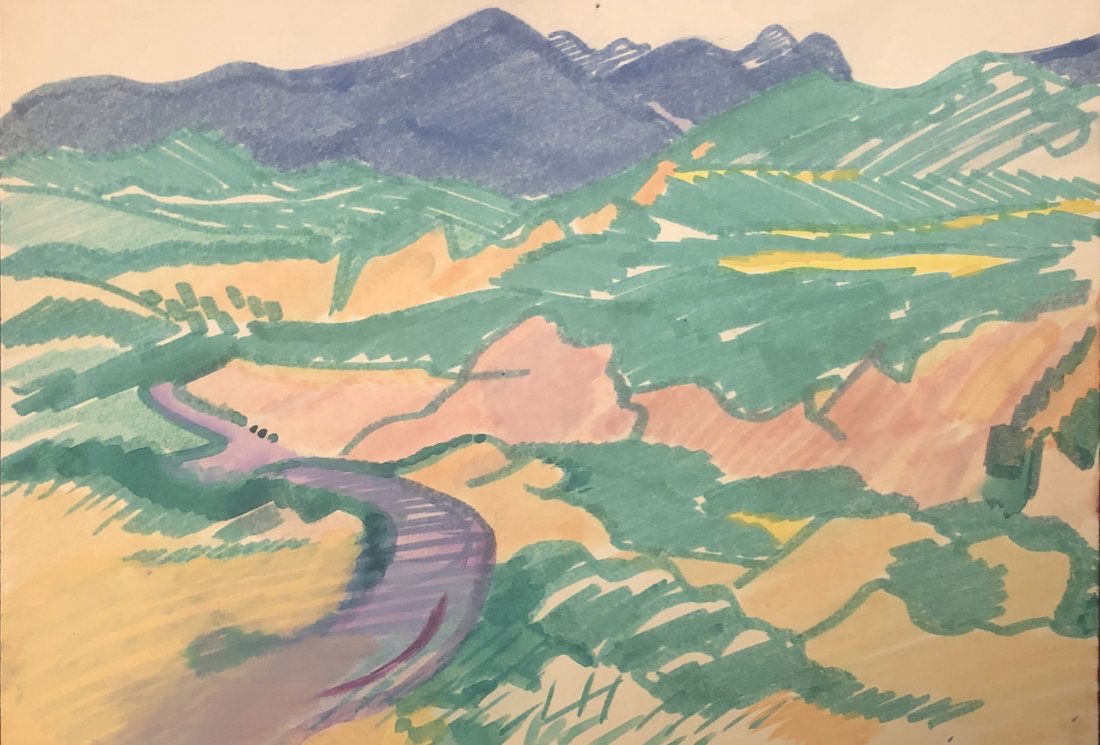 Erle Loran, Two Landscapes: Erle Loran Hillscape (Two works) Circa 1960s Colored marker on paper; pencil on paper Marker 9 1/2 x 6 3/4; pencil 11 x 8 1/2 inches Good condition In-house shipping $25 Erle Loran (1905-19
