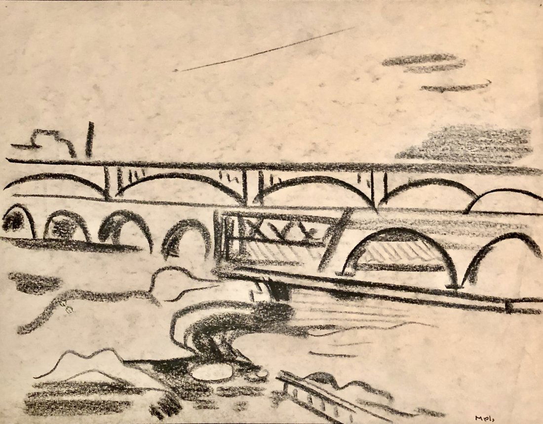 Erle Loran, Two 1930s Landscapes: Erle Loran Minnesota Industrial landscape (Two works) Circa 1930 Both charcoal on paper Both 8 1/2 x 11 inches Good condition Stamped on reverse In-house shipping $25 Erle Loran (1905