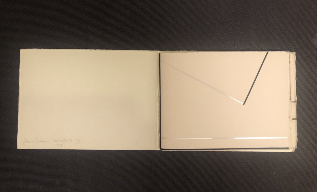 James Ochman, Unique 1970s Artist Book with Collage: James Ochman Forgetting IX 1978 Artist book of unqiue geometric collages 5 x 6 1/2 inches closed Signed, titled and dated in pencil on first page Excellent original condition In-house shipping $20</