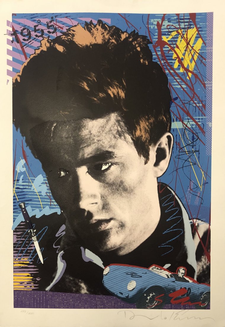 Richard Duardo, 1990 Collaboration Screenprint, James: Richard Duardo and Jim Evans (T.A.Z) James Dean (small) 1990 serigraph on paper signed lower right and inscribed 235/250) 40 x 31 inches (sheet) Very good condition Unframed These collaboratio