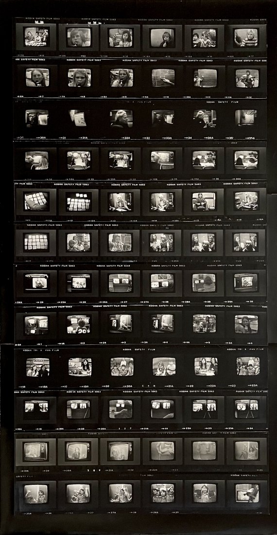 1970s Experimental Video Collage, Long Beach Museum: Experimental Public Participation Video Event Documentation 1976 Photo collage on board 19 x 10 inches (image) 20 x 15 inches (sheet) Excellent condition Provenance: Provenance: Long Beach Museum of A