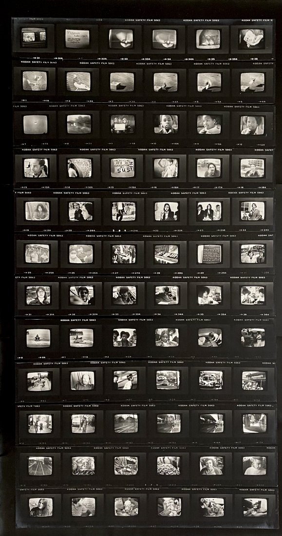 1970s Experimental Video Collage, Long Beach Museum: Experimental Public Participation Video Event Documentation 1976 Photo collage on board 19 x 10 inches (image) 20 x 15 inches (sheet) Excellent condition Provenance: Long Beach Museum of Art; private 