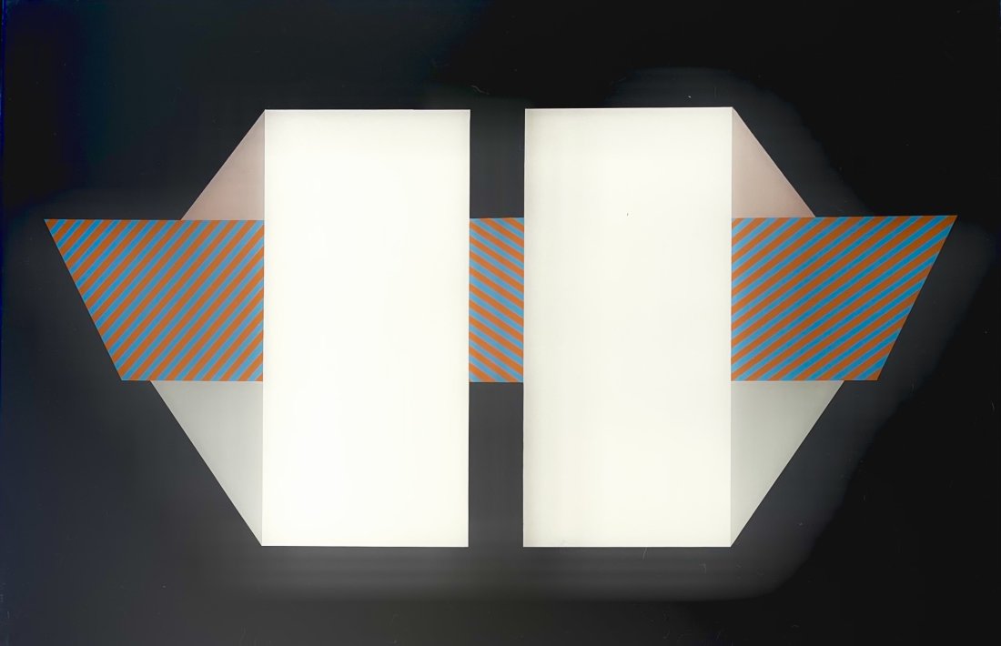 Marilyn Lasarow, 1960s, L.A. Light and Space Painting: Marilyn Lasarow Polyoptic Stripe V 1966 Enamel on plexiglass 24.25 x 36.5 inches Feigen Palmer Gallery label en verso Good original condition $100 domestic shipping In the 1960s, Marily