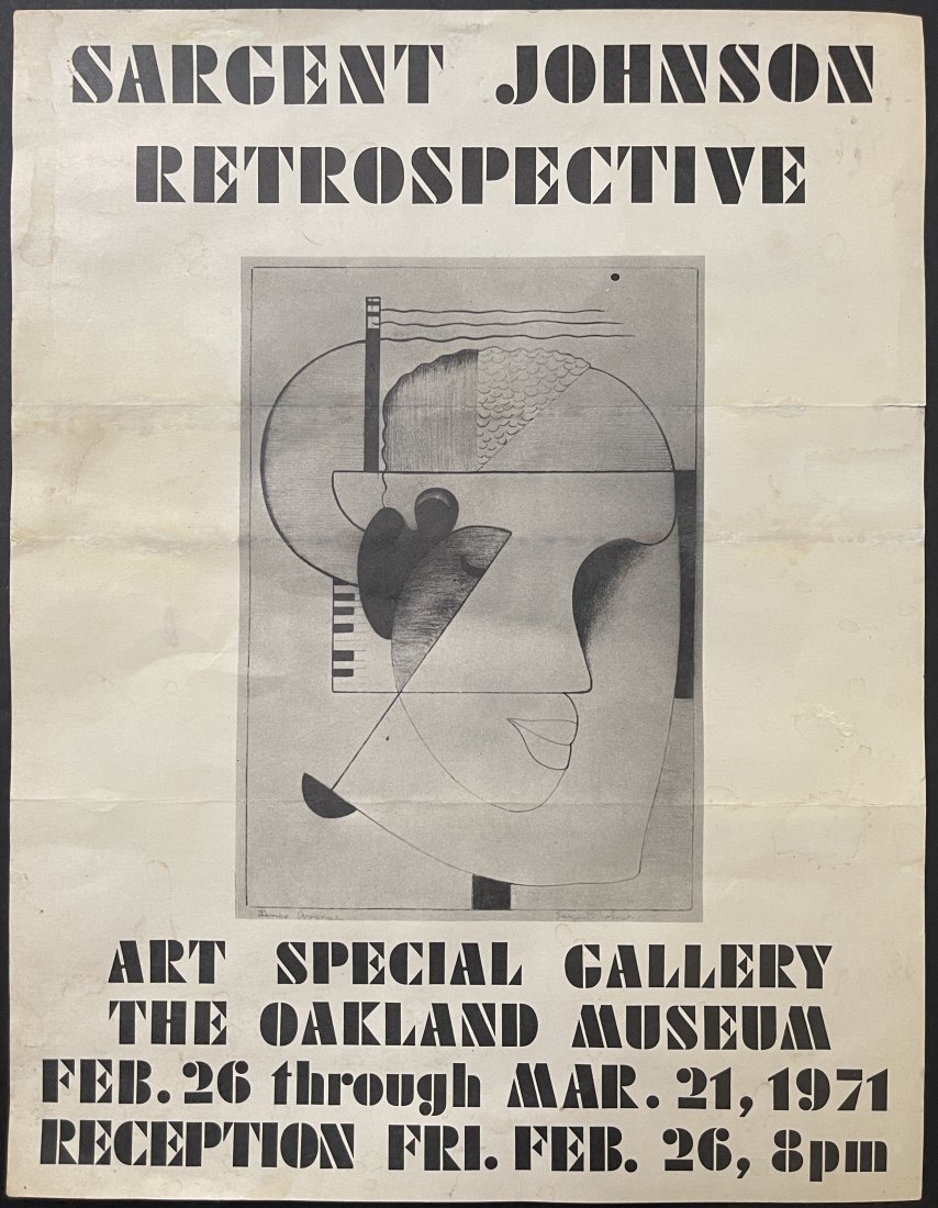 African American, Sargent Johnson, 1971 Exhibition Poster: Sargent Johnson Oakland Museum poster 1971 Lithograph on paper 12 x 9 inches stains as pictured $20 domestic shipping