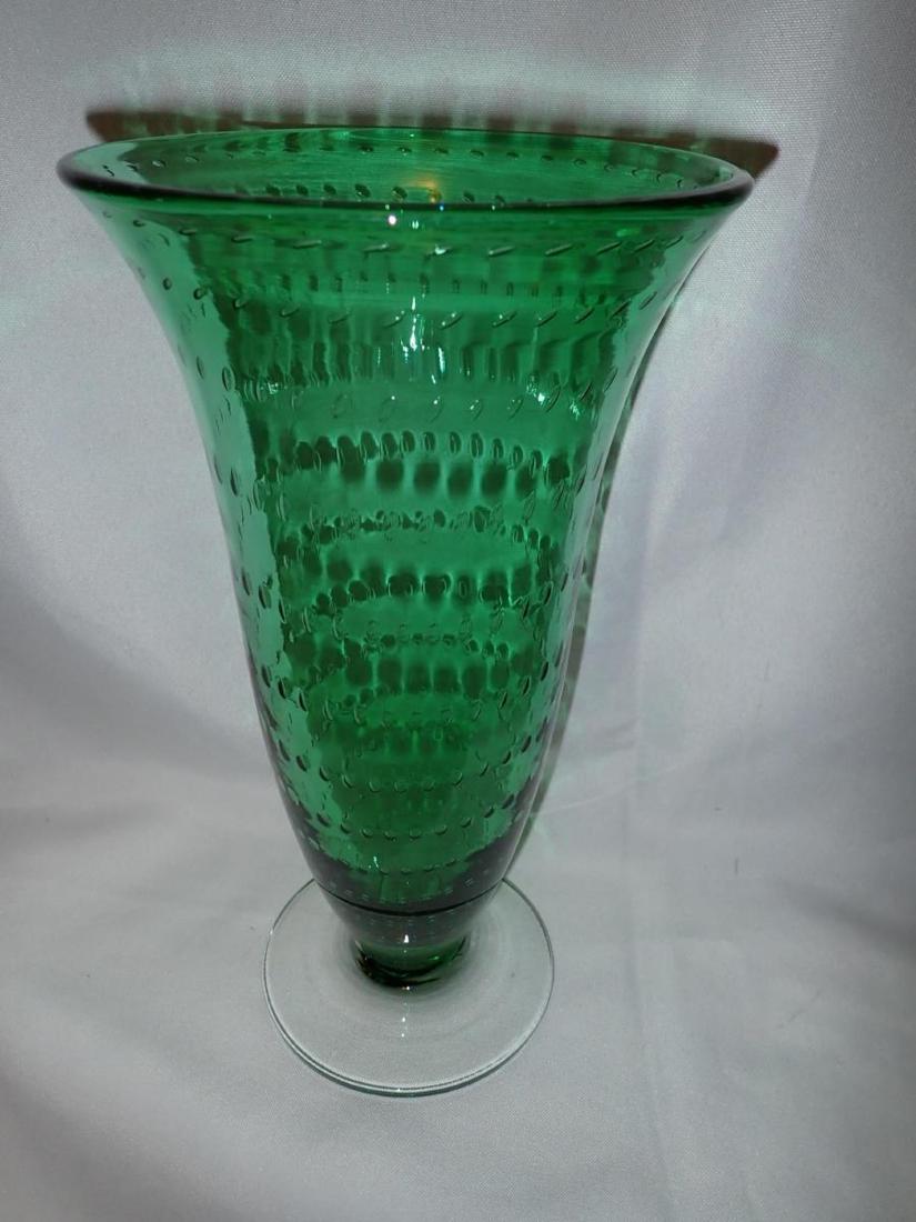 Emerald Controlled Bubble Vase: Round Base, Rough Pontil, 11-1/2" tall