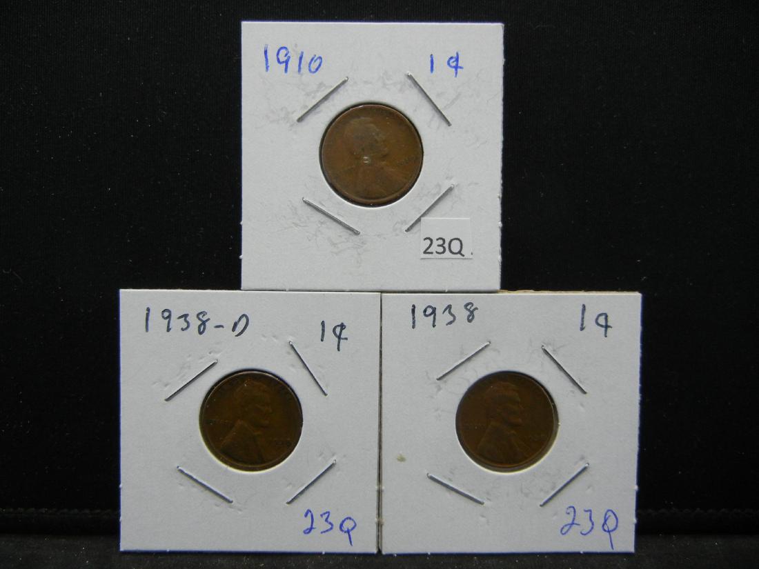 1910, 1938, 1938-D Lincoln Wheat Cents (1 of 5)