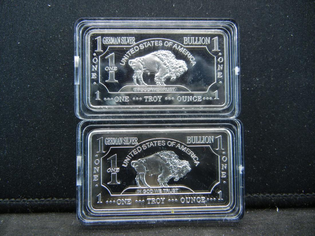(2) One Troy Ounce German Silver Buffalo Bars. Novelty (1 of 2)