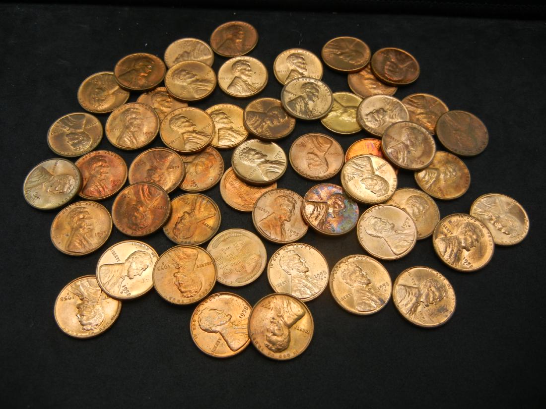 50 Mixed Date Red Uncirculated Wheat Cents. (1 of 3)