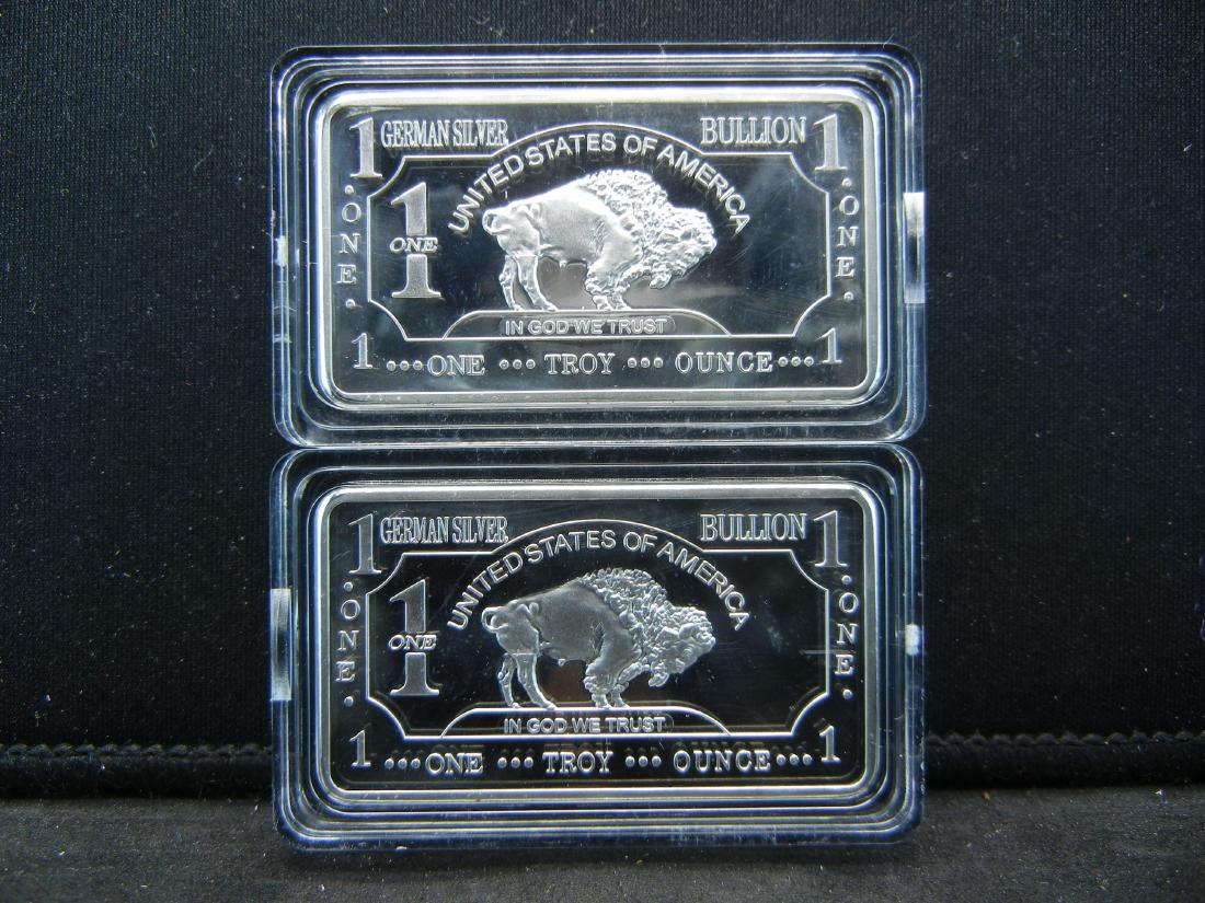 2 One Troy Ounce German Silver Buffalo Collector Bars (1 of 2)