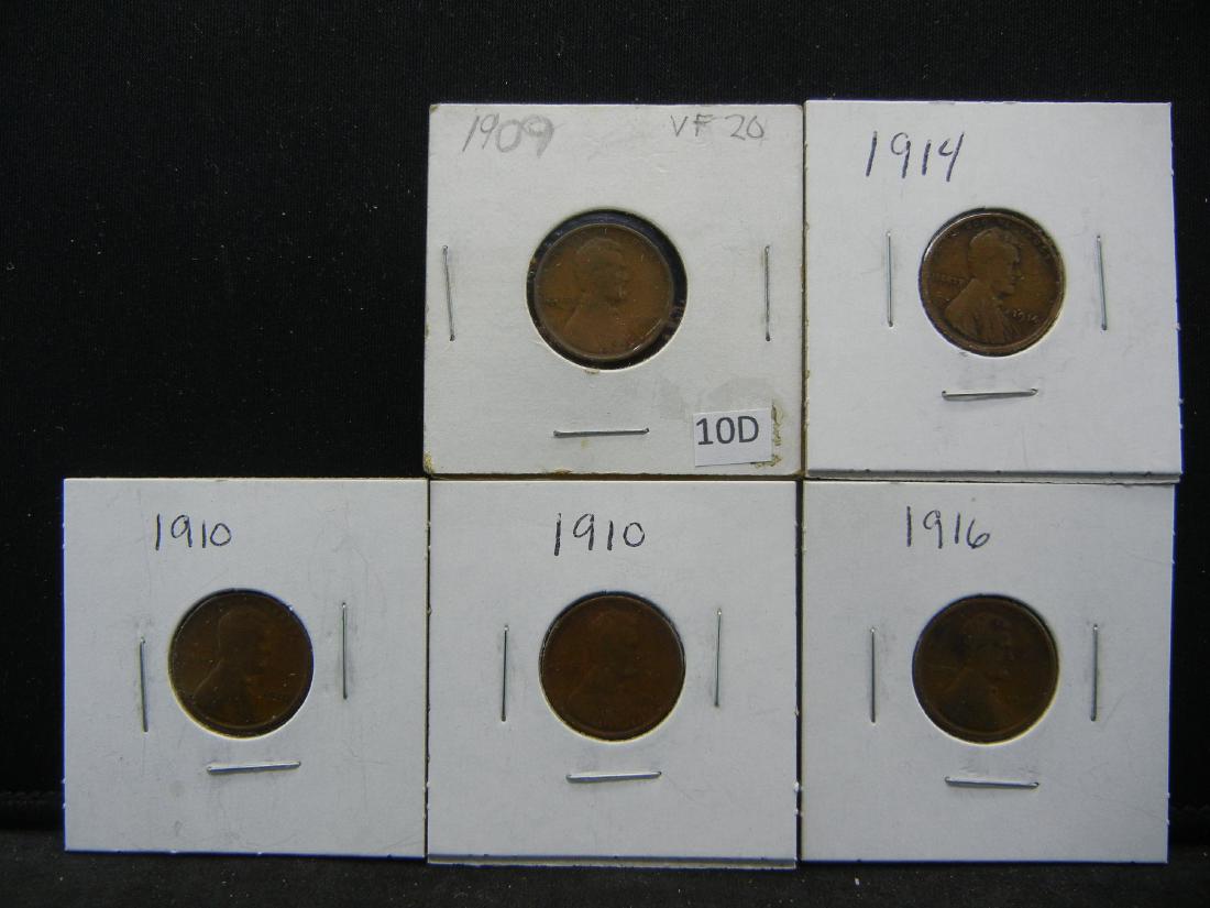 1909, 1910, 1914, 1910, 1916 Lincoln Wheat Cents (1 of 7)