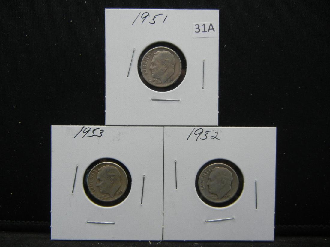 1951, 1952, 1953 Roosevelt Dimes. 90% Silver (1 of 5)