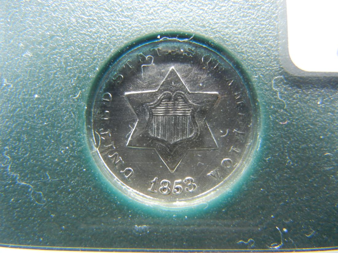 1853 Silver 3 Cent, MS63 Proof Like Details. Rare in (1 of 4)