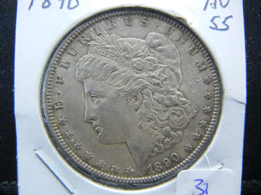 1890 Morgan Dollar.   Almost Uncirculated 55. (1 of 3)