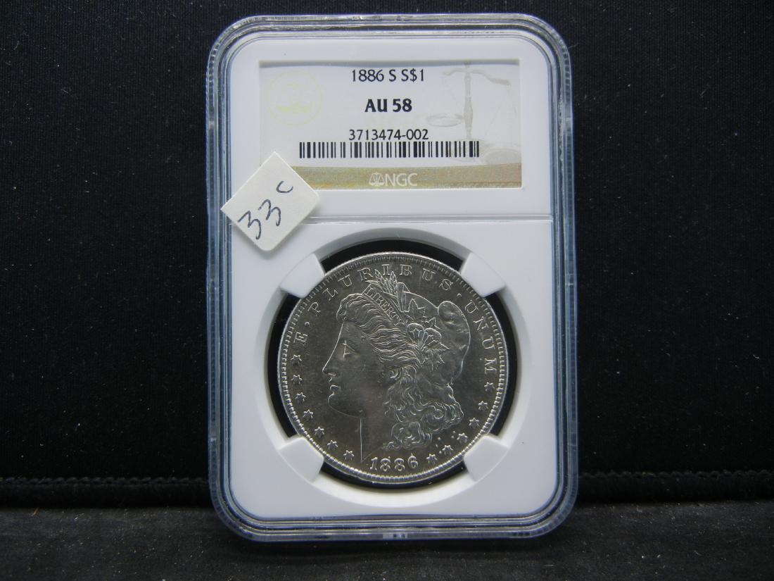 1886 S SILVER MORGAN DOLLAR, NGC AU58 (TOP GRADING (1 of 4)