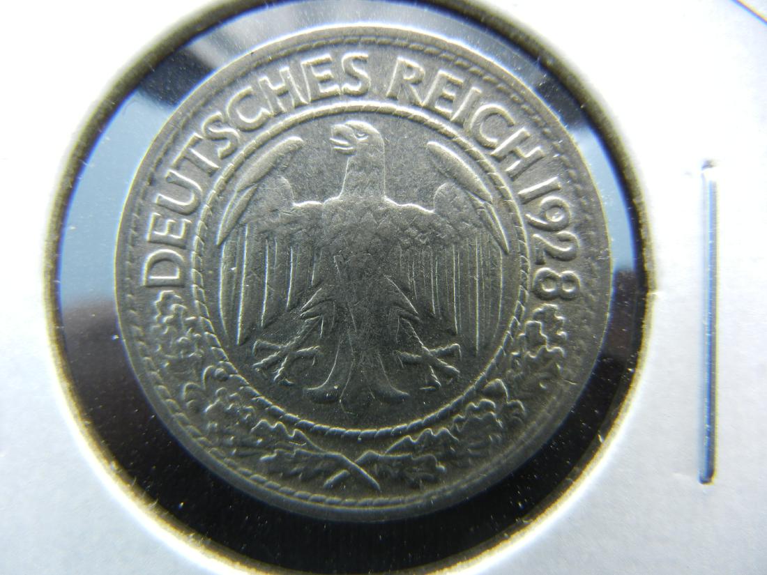 1928-D Germany 50 Reichs Pfennig.  AU+. (1 of 3)