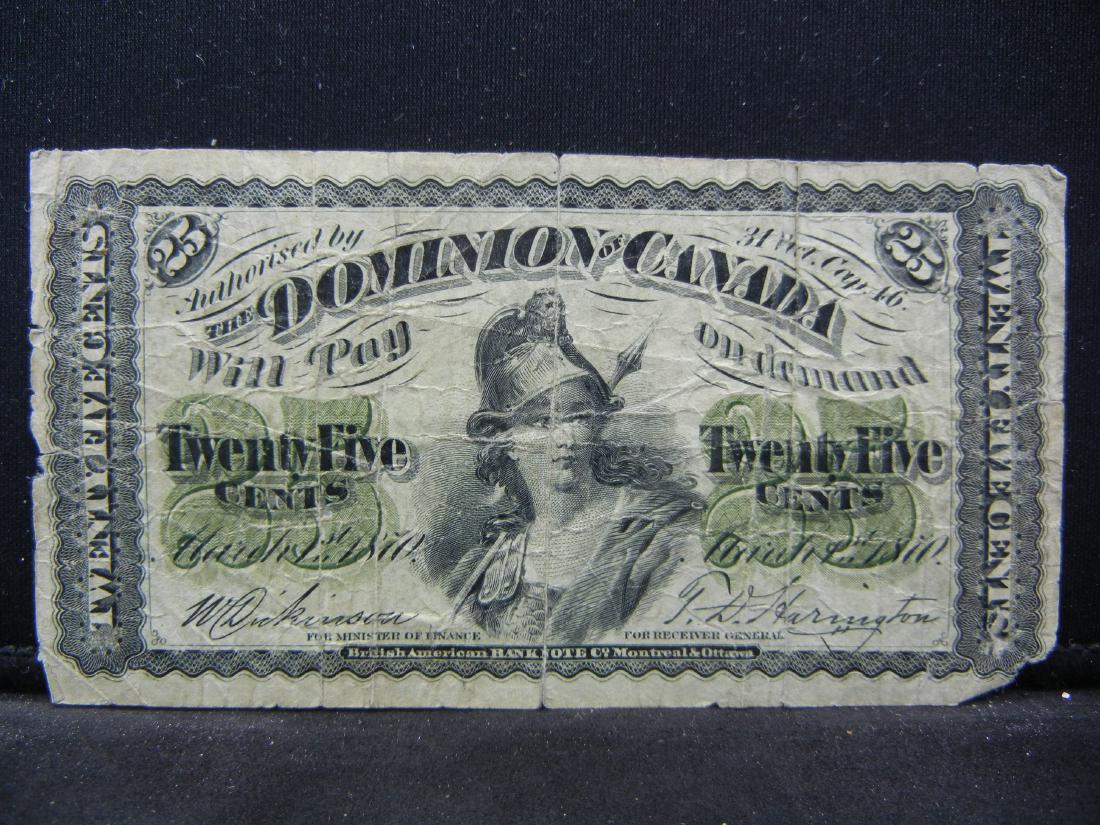 1870 Canada.  25c Banknote.  Rare. (1 of 3)