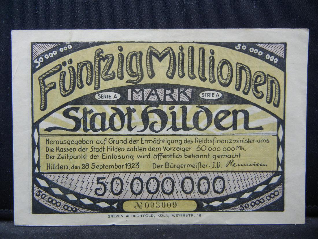 1923 Germany.  50 Million Mark.  Notgeld. (1 of 3)