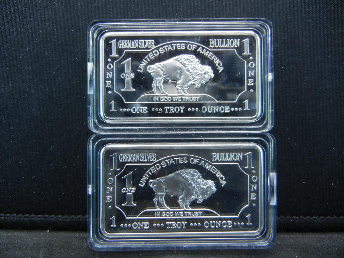 2 One Troy Ounce German Silver Buffalo Collector Bars (1 of 2)