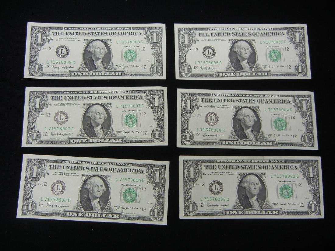 6 1963 B $1 Barr Notes UNC Consecutive Serial Numbers (1 of 5)