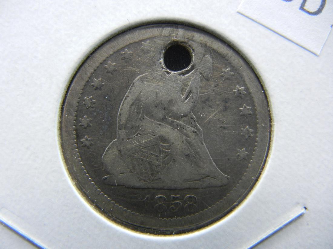 1858  Seated Quarter. Holed (1 of 3)