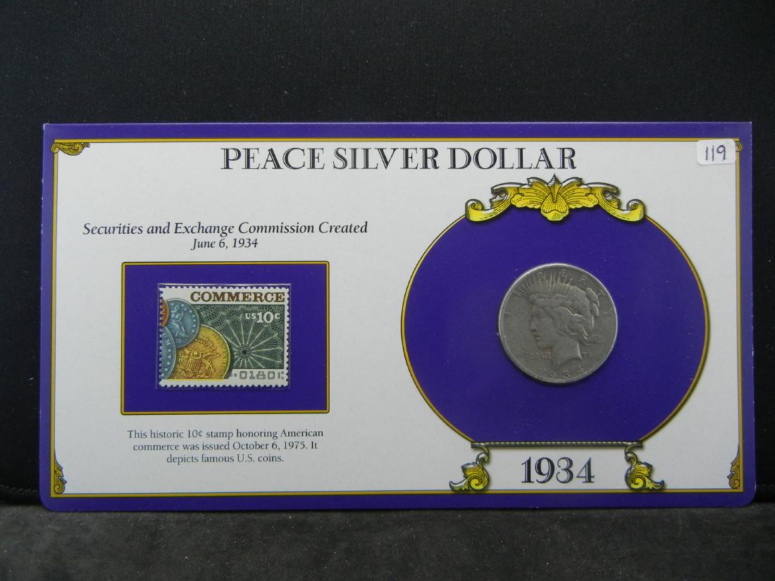 Peace Silver Dollar. 1934 with 10 Cent Stamp (1 of 4)