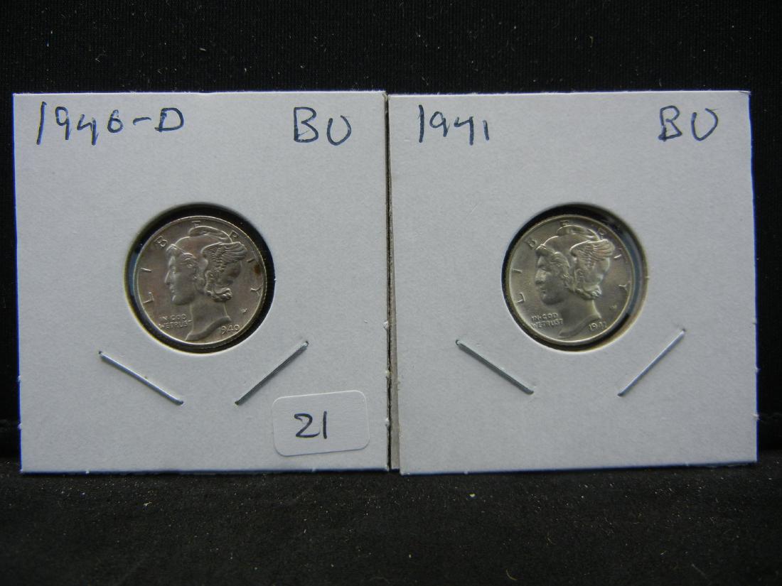 1940-D and 1941 Mercury Dimes.  Brilliant Uncirculated. (1 of 3)