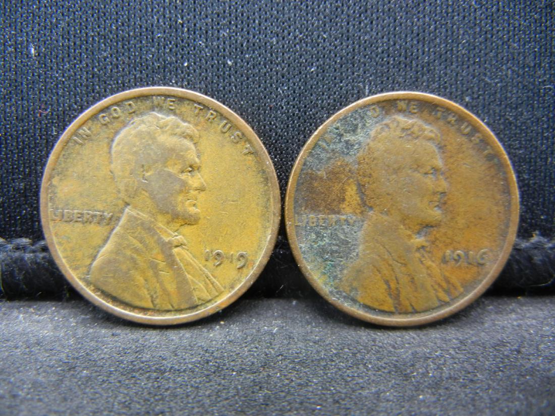 (2) VINTAGE COPPER 1C WHEATIE'S, (1919 & 1916), NICE (1 of 2)